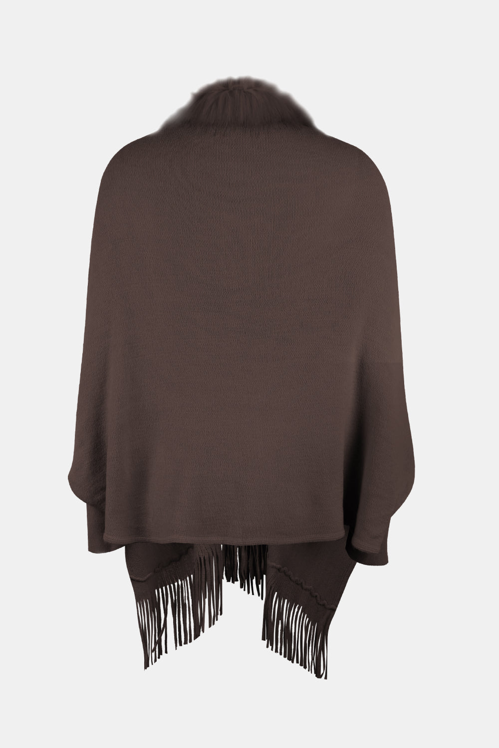 Fringe Open Front Long Sleeve Poncho - AMIN Clothing 