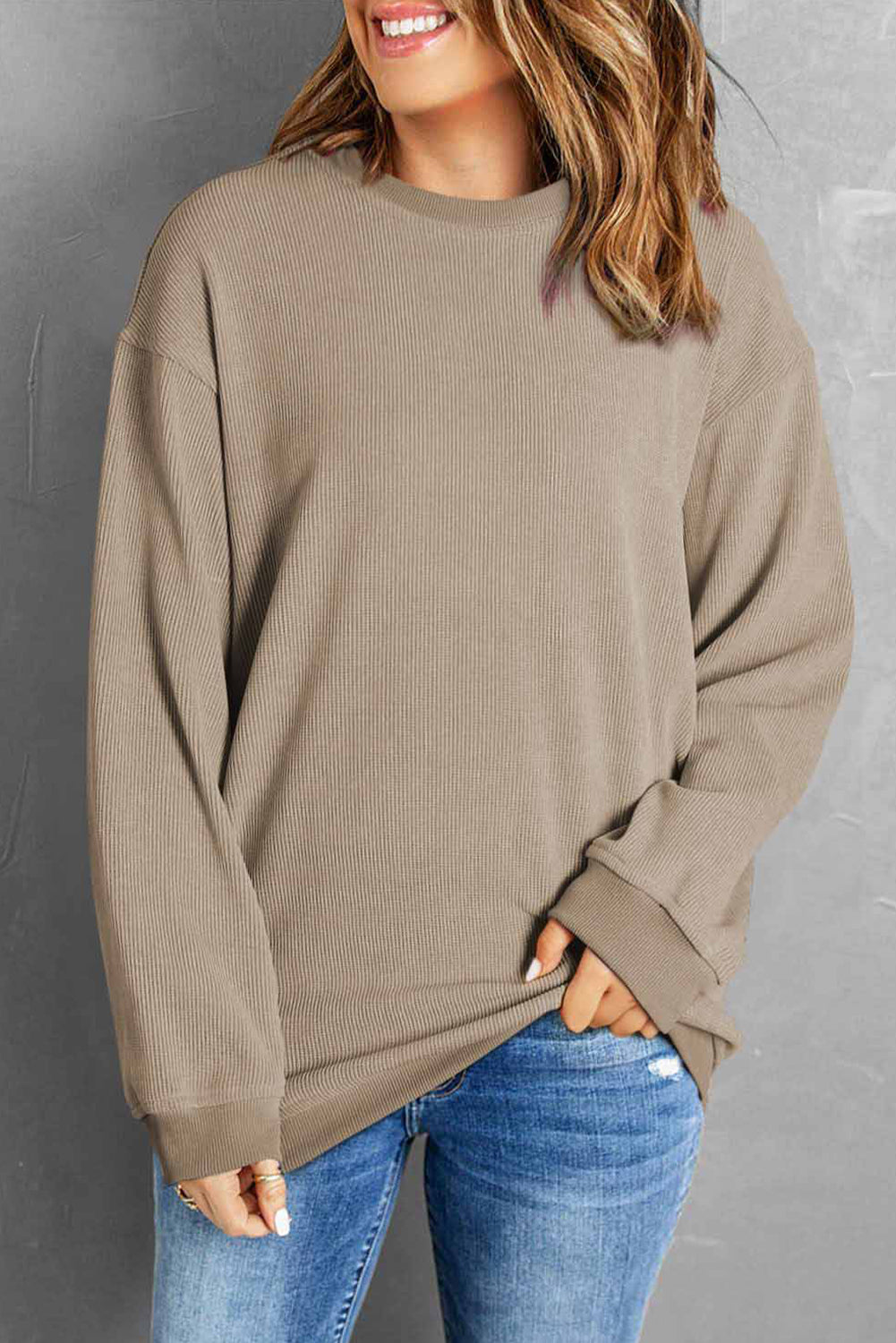 Round Neck Dropped Shoulder Sweatshirt - AMIN Clothing 