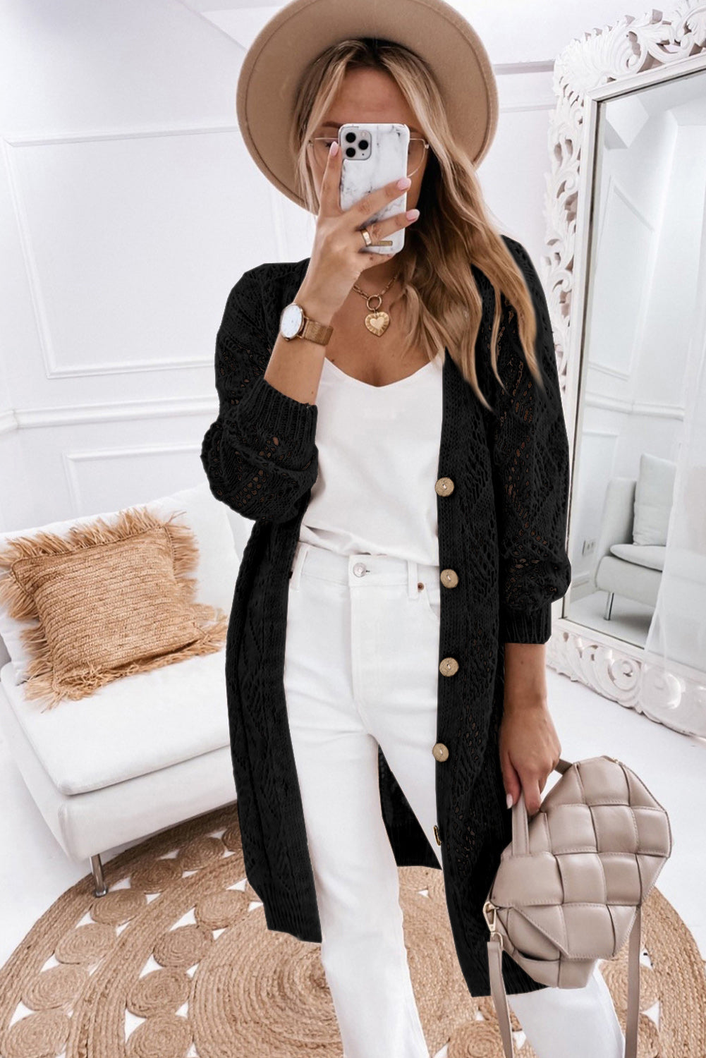 V-Neck Long Sleeve Cardigan - AMIN Clothing 