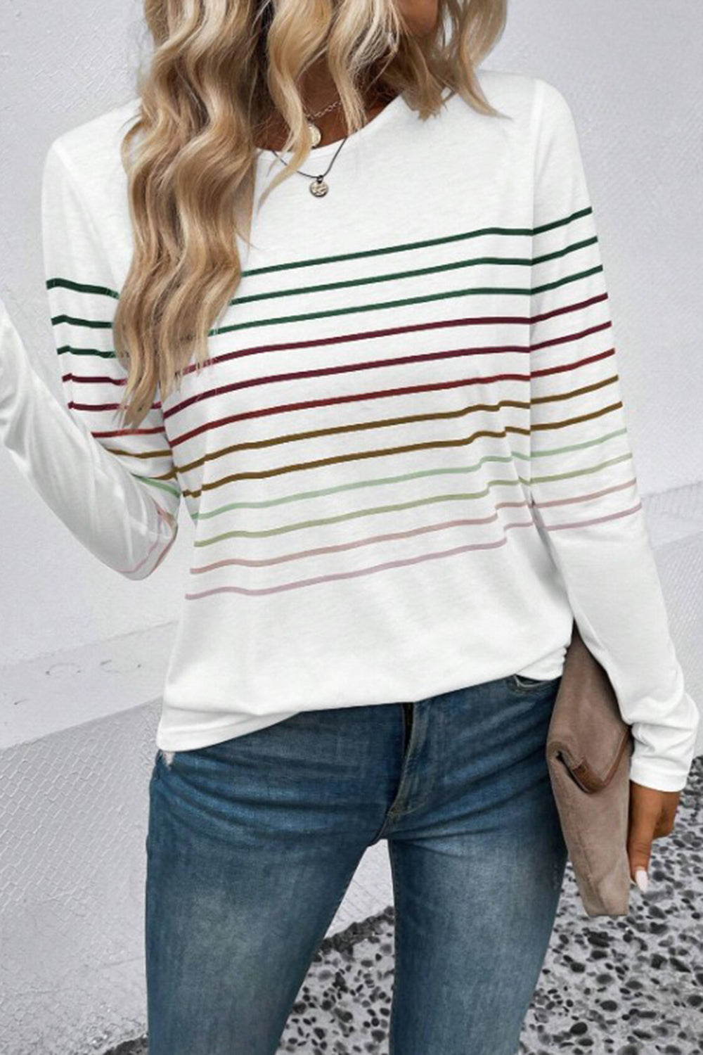 Striped Round Neck Long Sleeve T-Shirt - AMIN Clothing 