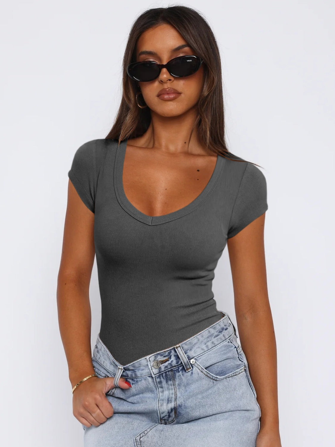 Scoop Neck Cap Sleeve T-Shirt - AMIN Clothing 