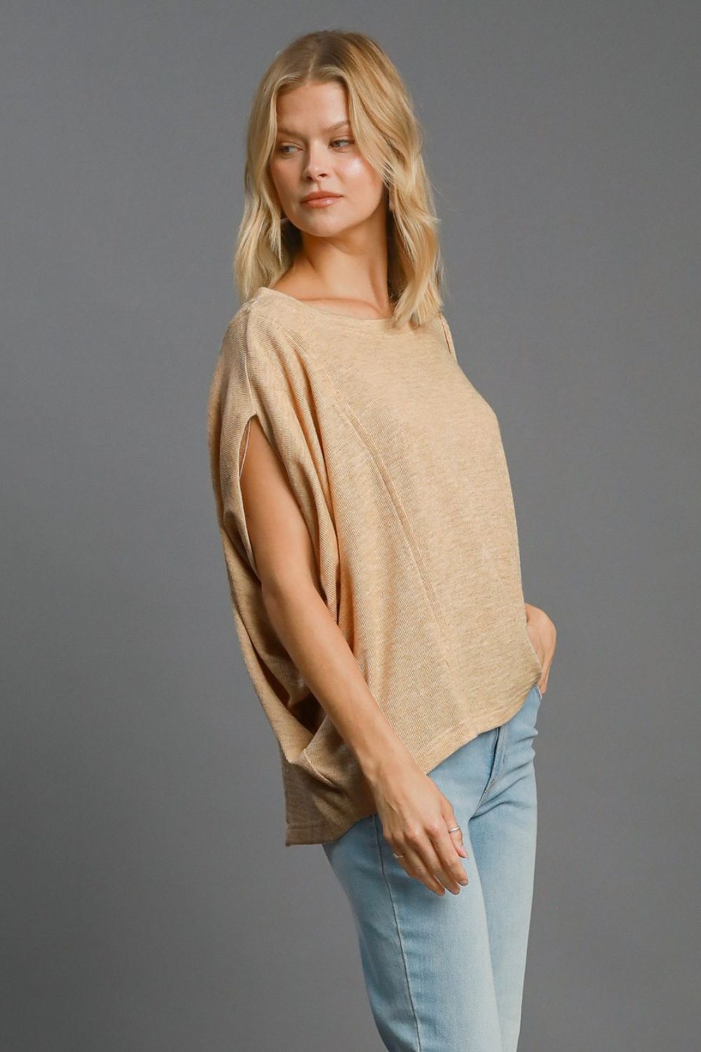 Umgee Exposed Seam Round Neck Batwing Sleeve Knit Top - AMIN Clothing 