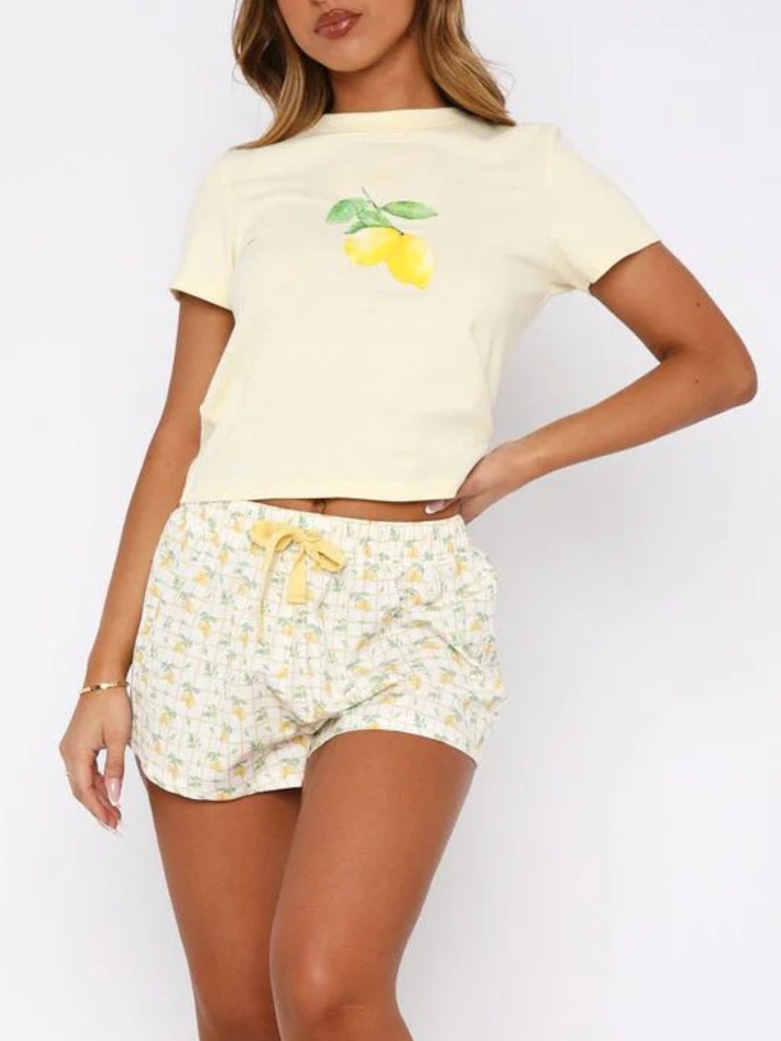 Printed Round Neck Short Sleeve Top and Drawstring Shorts Set - AMIN Clothing 