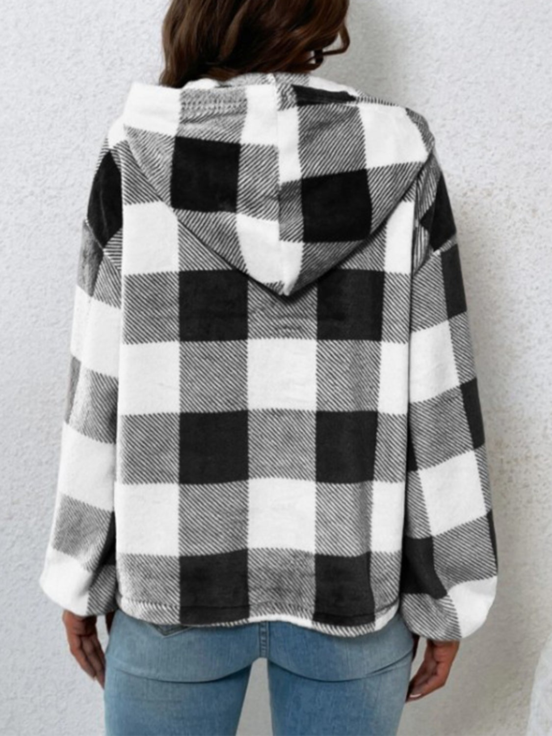 Plaid Half Button Long Sleeve Hoodie - AMIN Clothing 