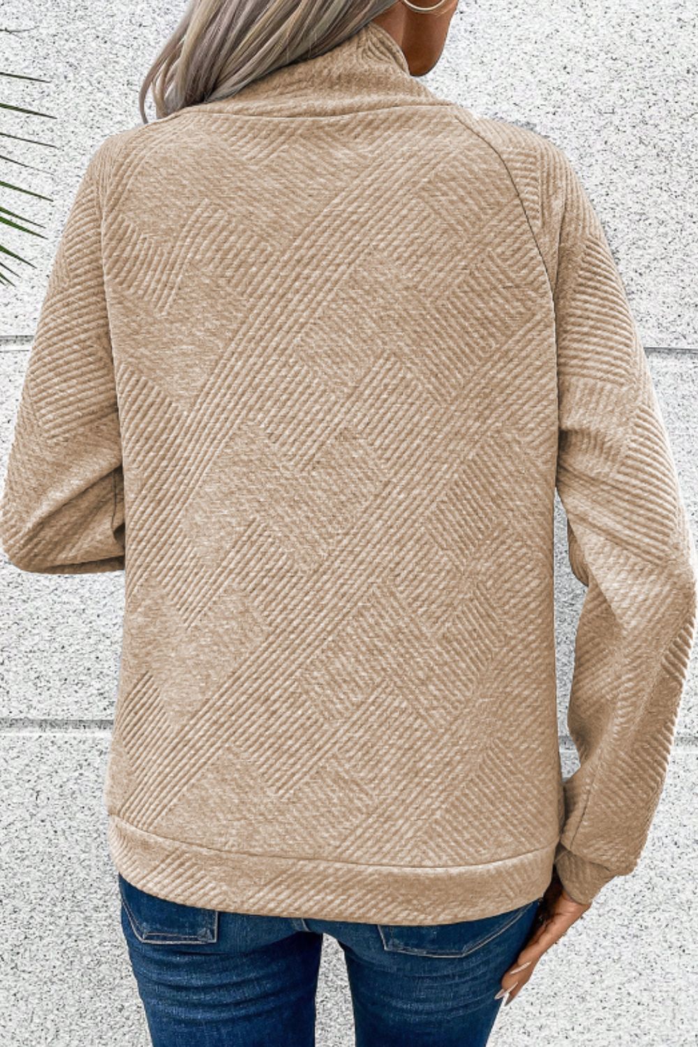 Textured Turtleneck Long Sleeve Sweatshirt - AMIN Clothing 