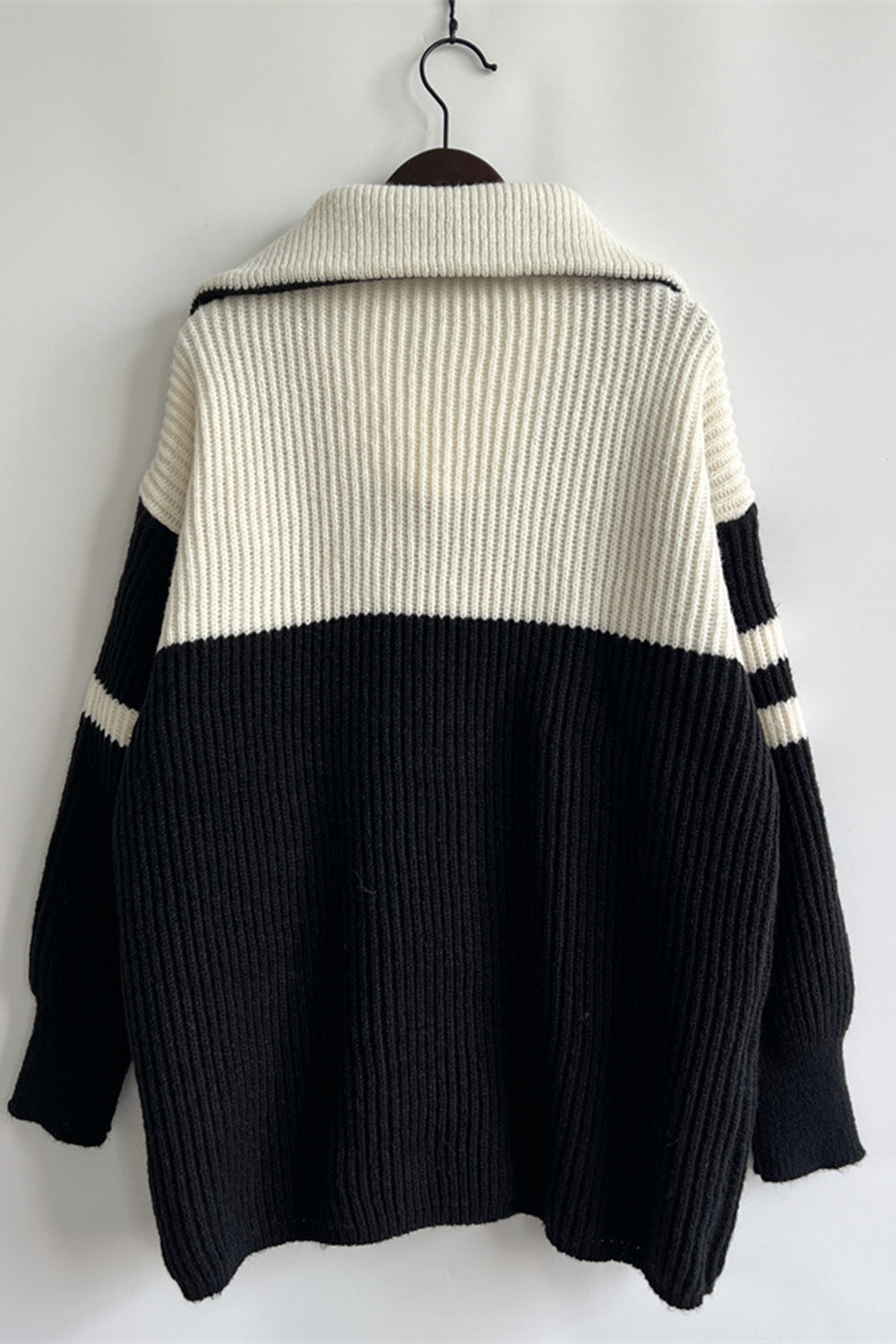 Quarter Zip Striped Dropped Shoulder Sweater - AMIN Clothing 