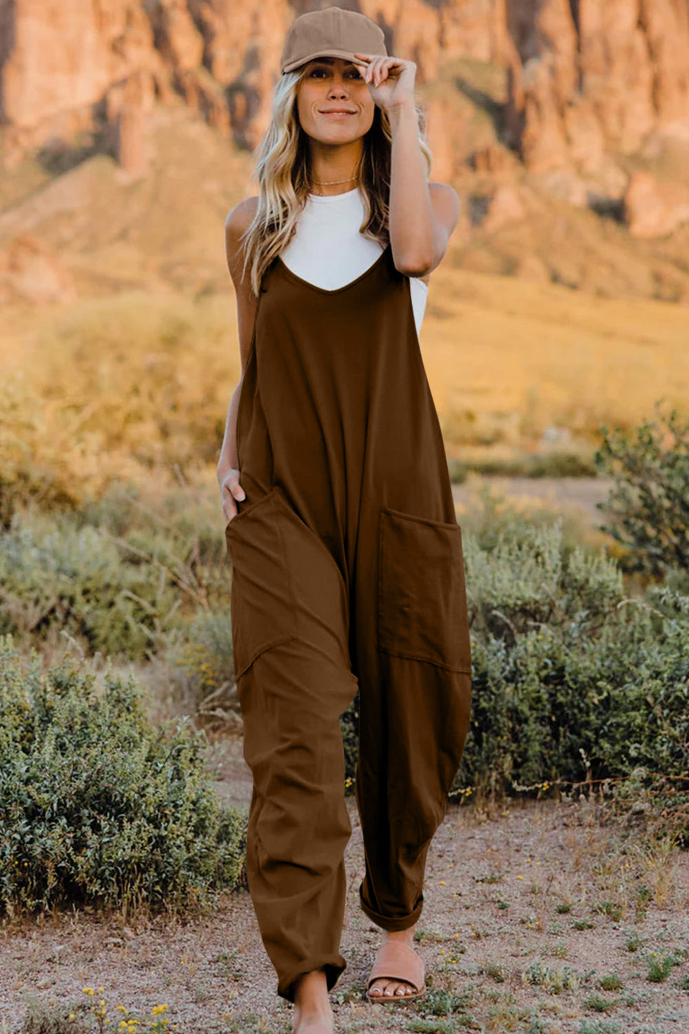 Double Take Full Size V-Neck Sleeveless Jumpsuit with Pockets - AMIN Clothing 