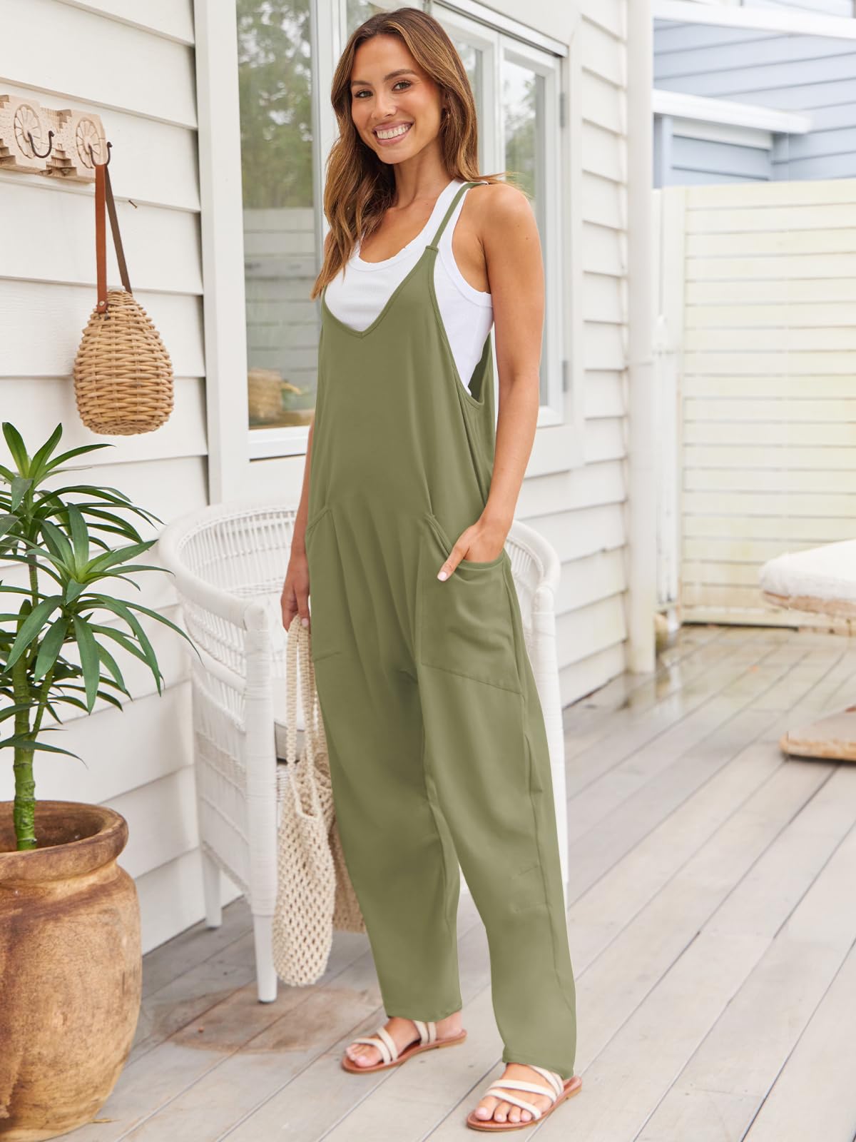 V-Neck Spaghetti Strap Jumpsuit - AMIN Clothing 