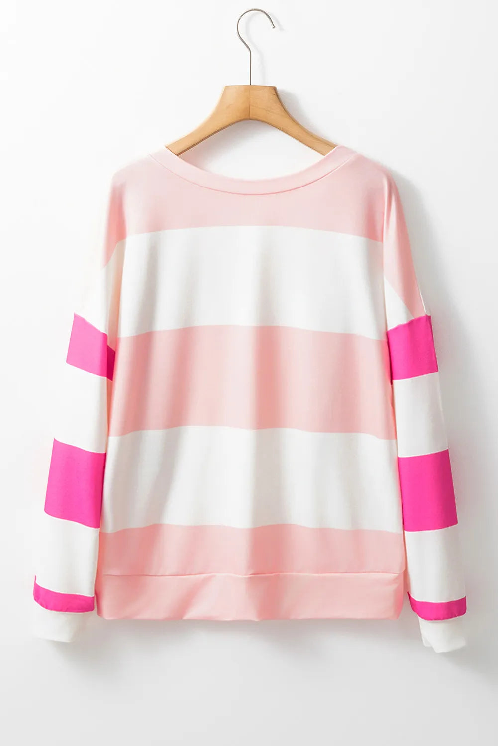 Contrast Color Block Round Neck Long Sleeve Top - AMIN Clothing 