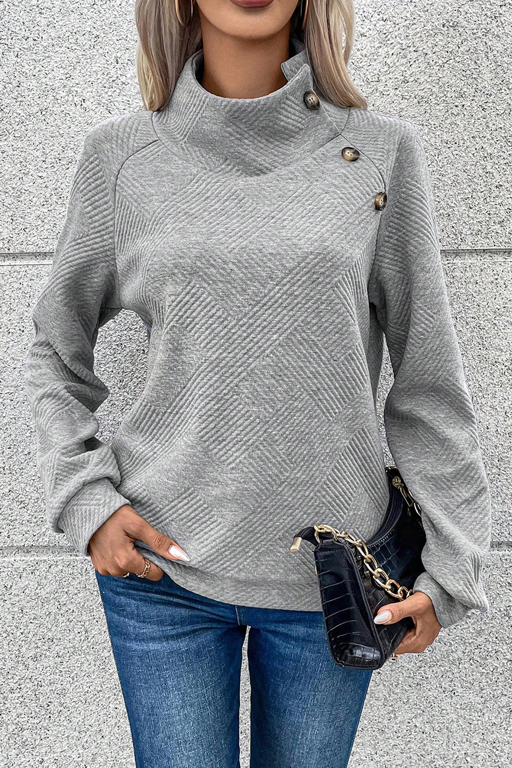 Textured Turtleneck Long Sleeve Sweatshirt - AMIN Clothing 