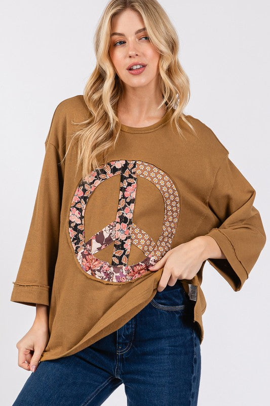 SAGE + FIG Floral Peace Patch Round Neck Top - AMIN Clothing 