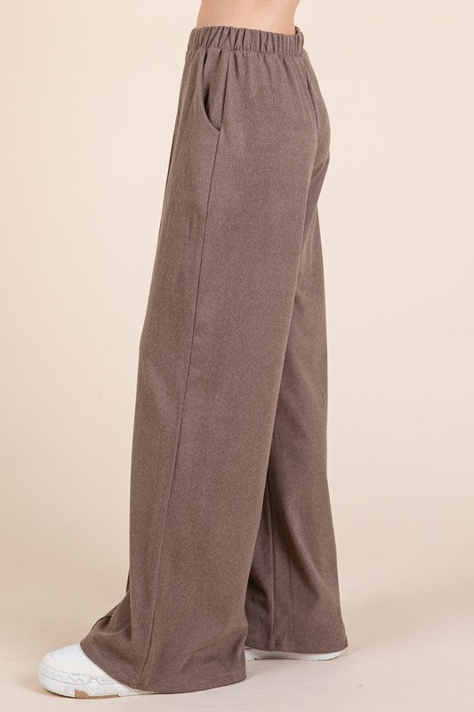 BOMBOM Elastic Waist Wide Leg Pants with Pockets - AMIN Clothing 