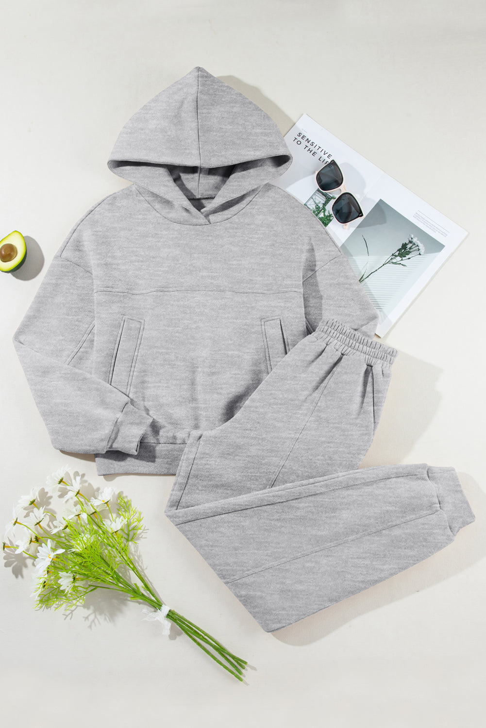 Dropped Shoulder Long Sleeve Hoodie and Pants Active Set - AMIN Clothing 