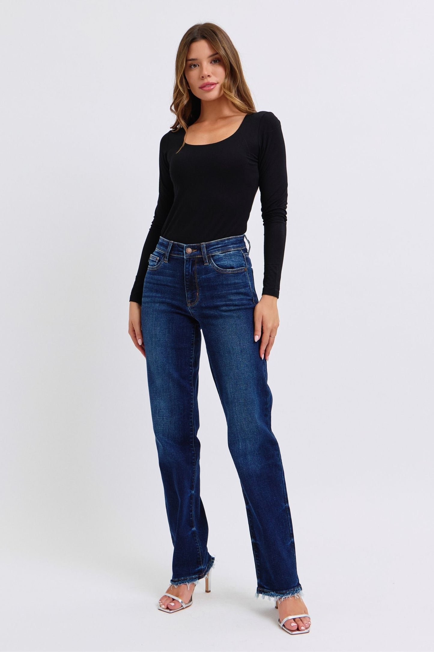 Judy Blue Full Size Raw Hem Straight Leg Jeans - AMIN Clothing 