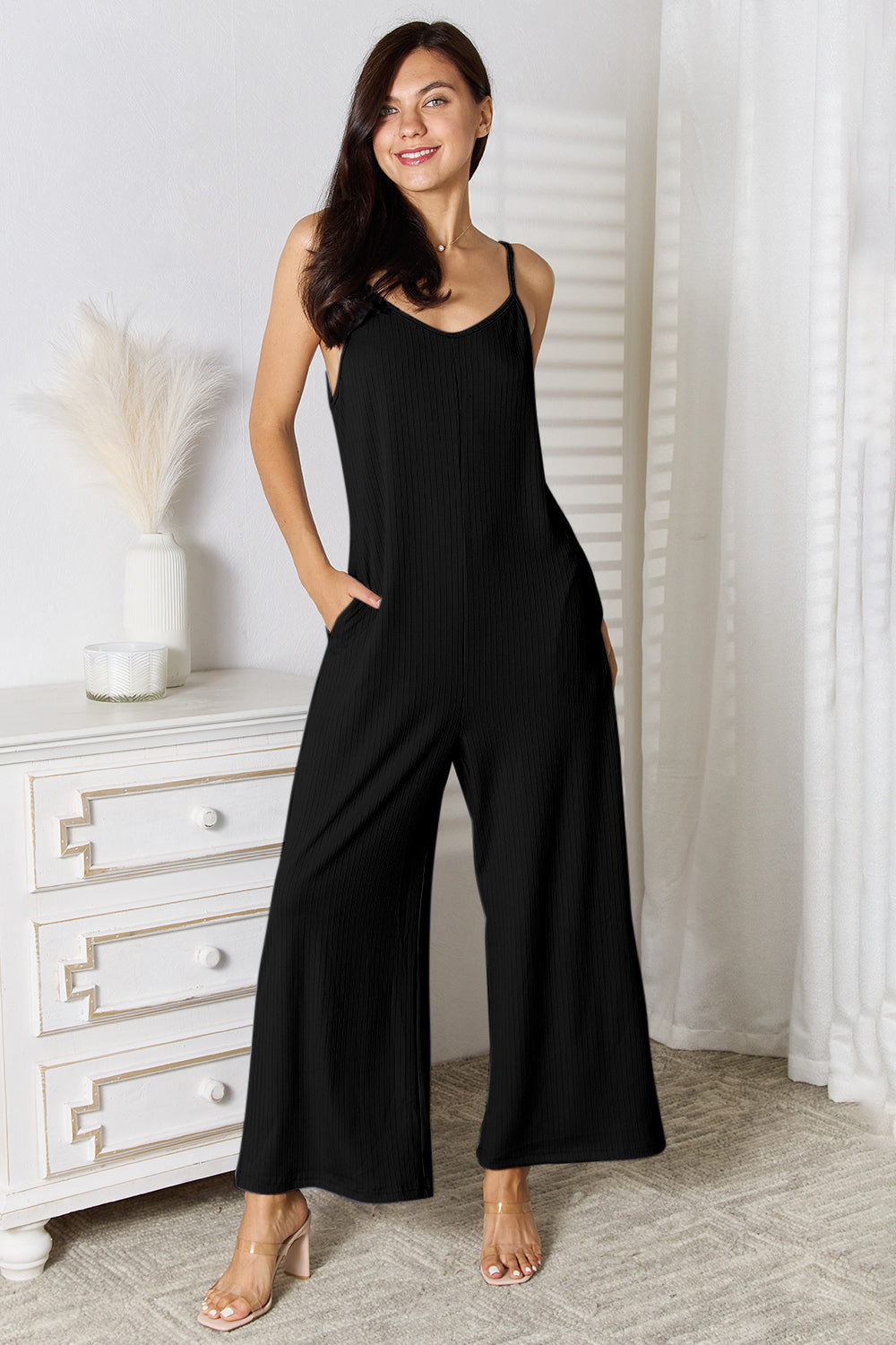 Basic Bae Full Size Spaghetti Strap V-Neck Jumpsuit - AMIN Clothing 