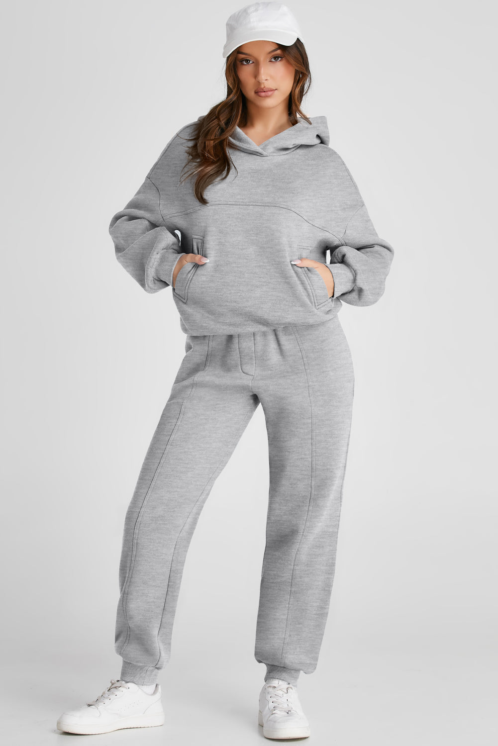 Dropped Shoulder Long Sleeve Hoodie and Pants Active Set - AMIN Clothing 