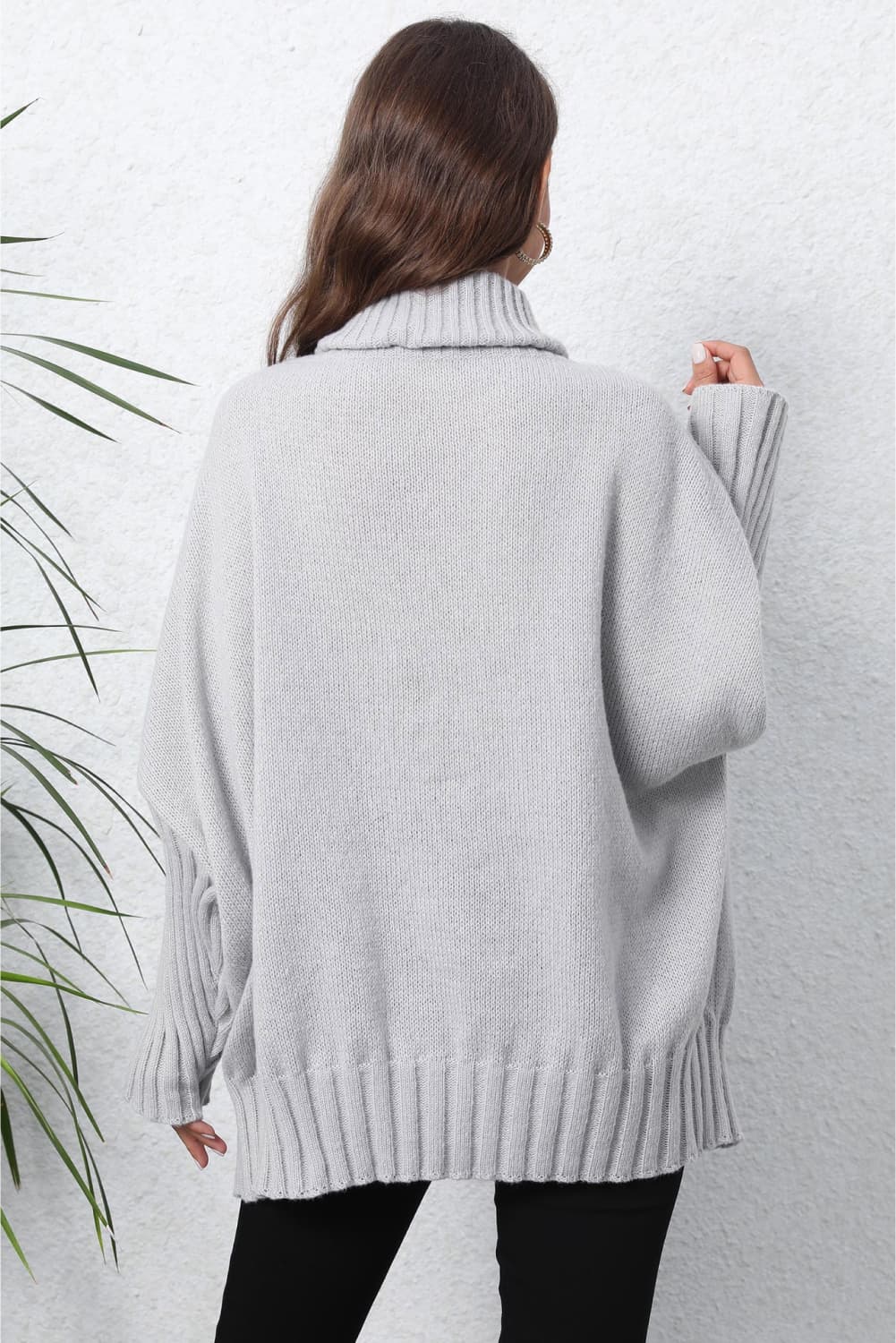 Turtle Neck Long Sleeve Ribbed Sweater - AMIN Clothing 