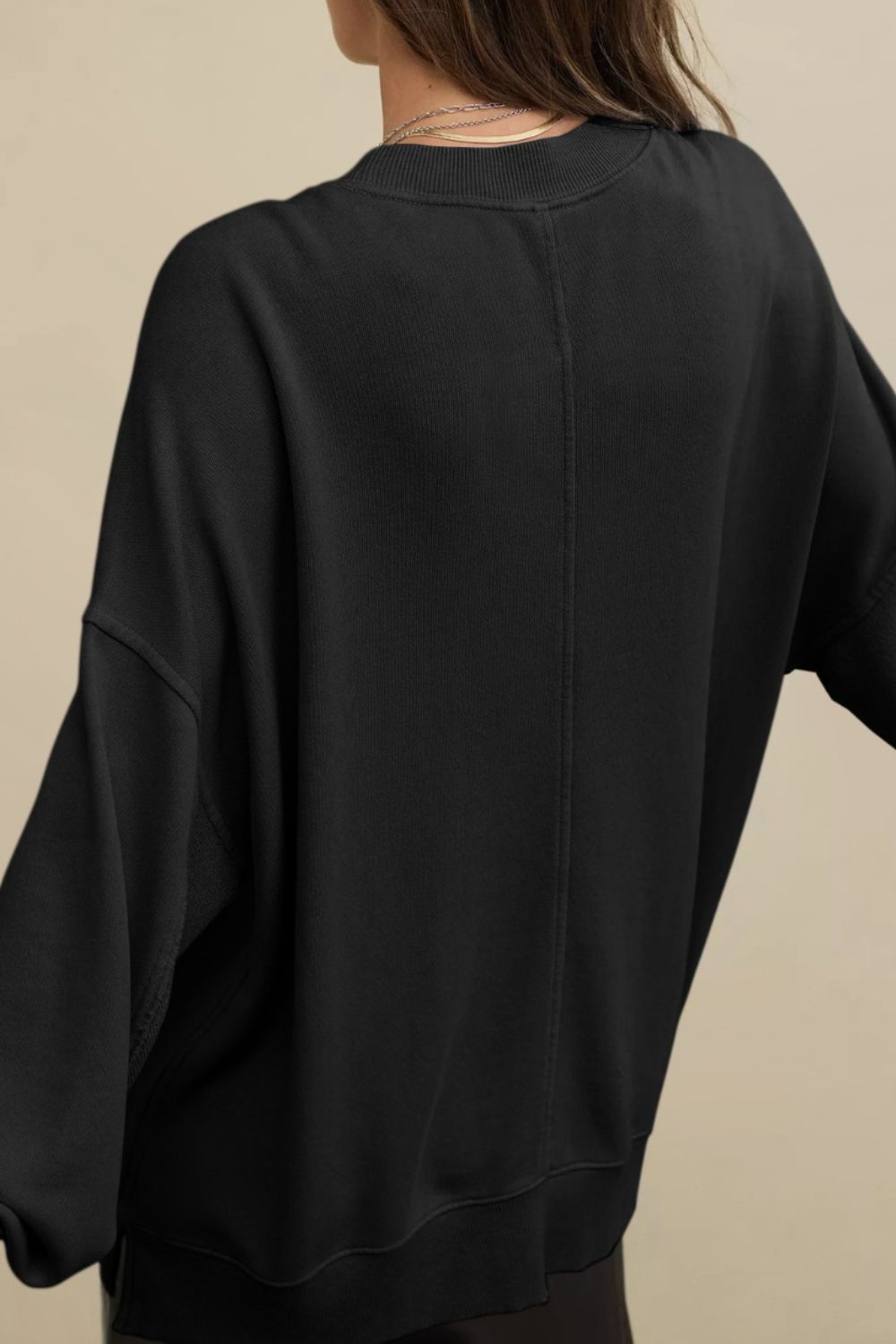 Side Slit Round Neck Long Sleeve Sweatshirt - AMIN Clothing 