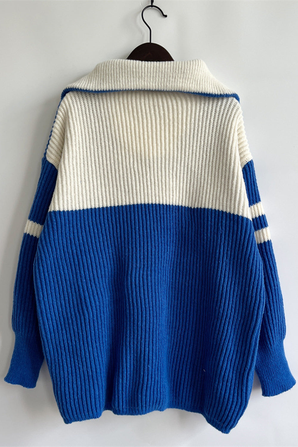 Quarter Zip Striped Dropped Shoulder Sweater - AMIN Clothing 