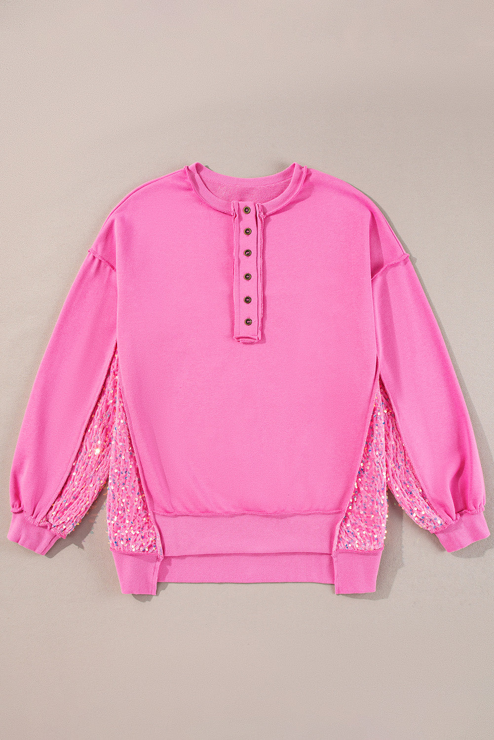 Sequin Half Button Long Sleeve Sweatshirt - AMIN Clothing 