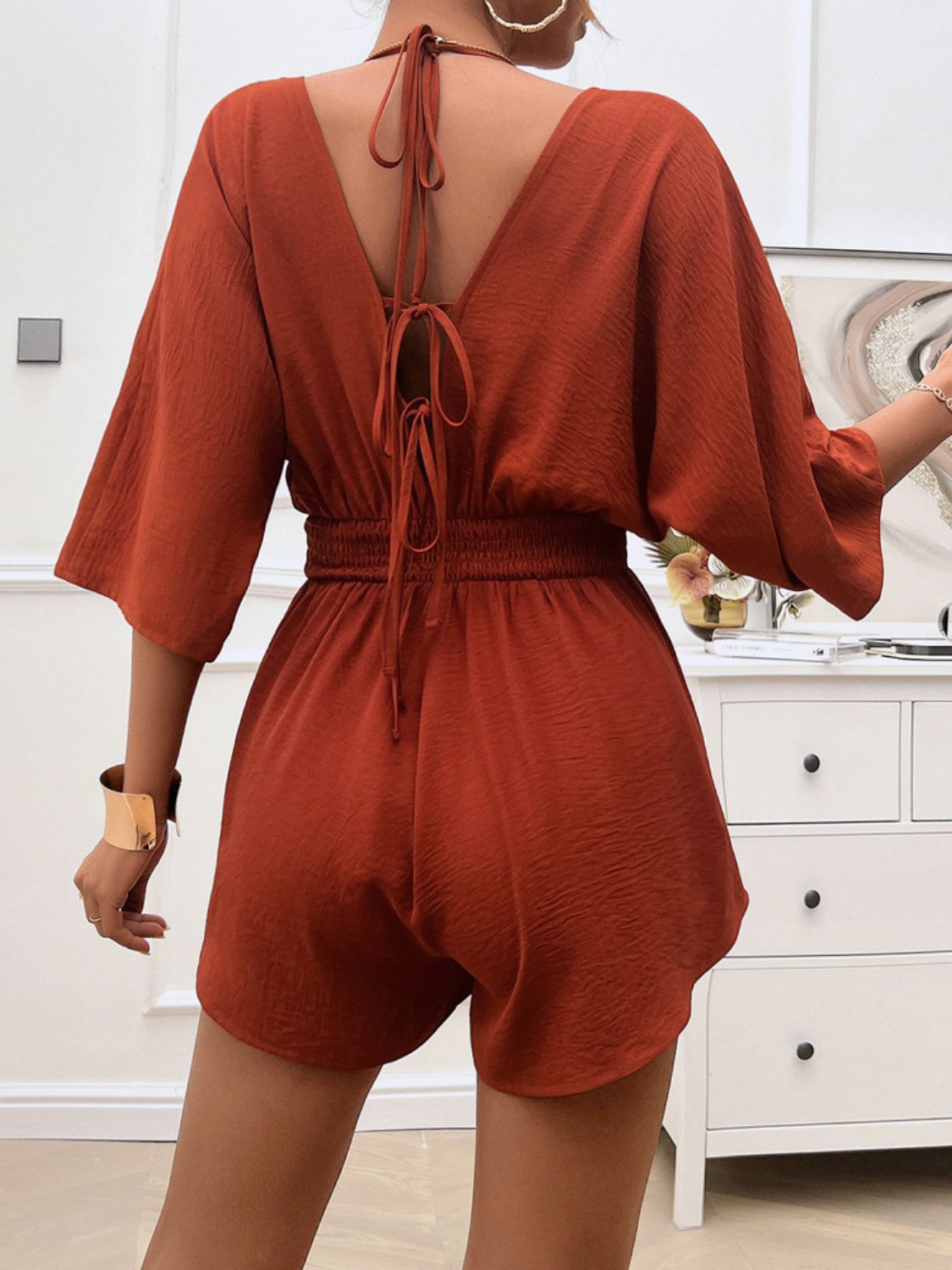 Devine Smocked Tie Back Romper - AMIN Clothing 