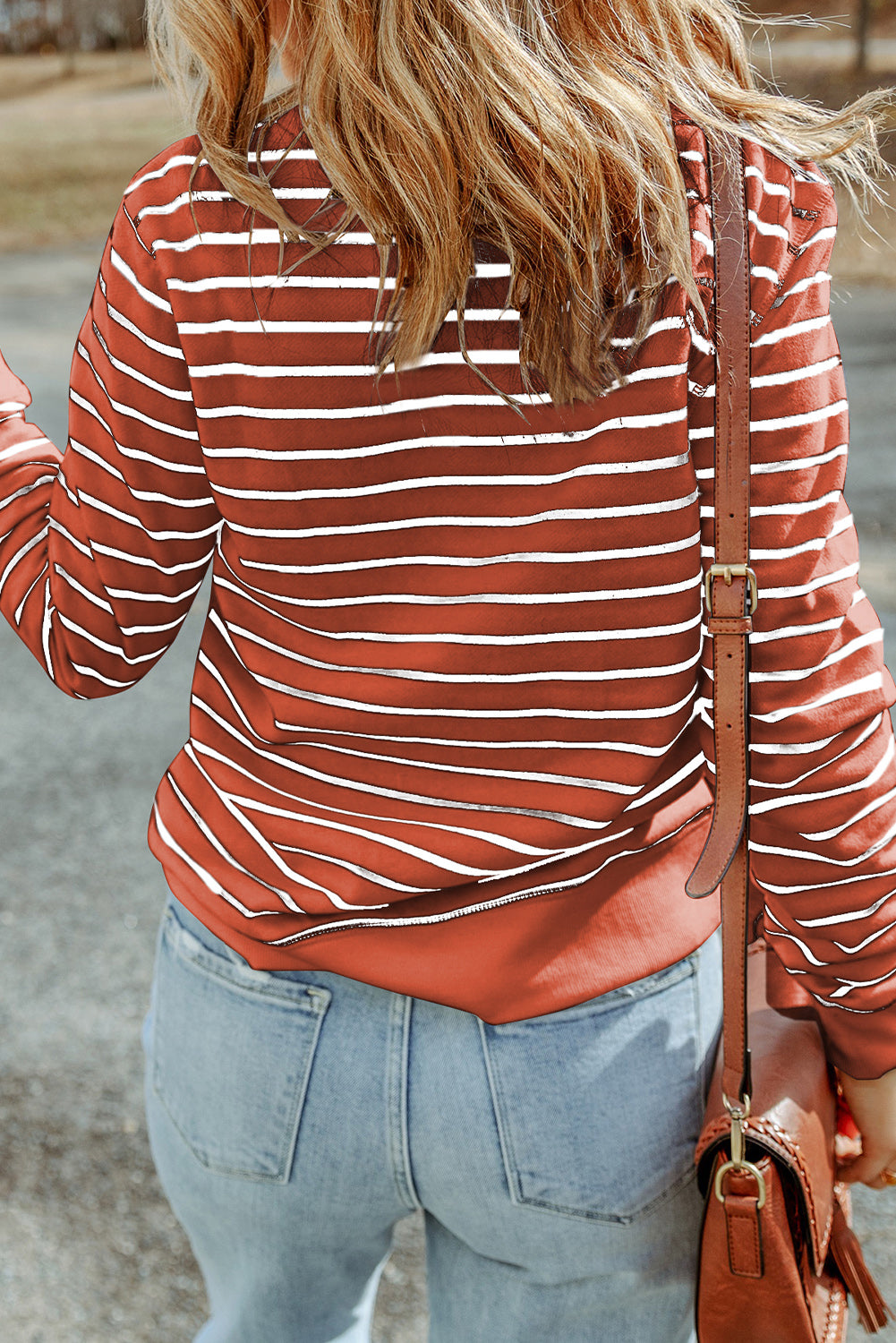 Striped Long Sleeve Round Neck Top - AMIN Clothing 