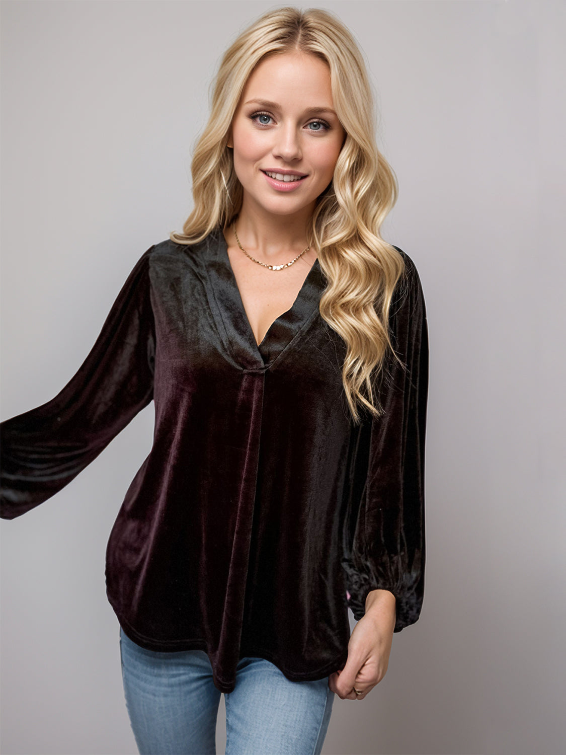 V-Neck Three-Quarter Sleeve Blouse - AMIN Clothing 