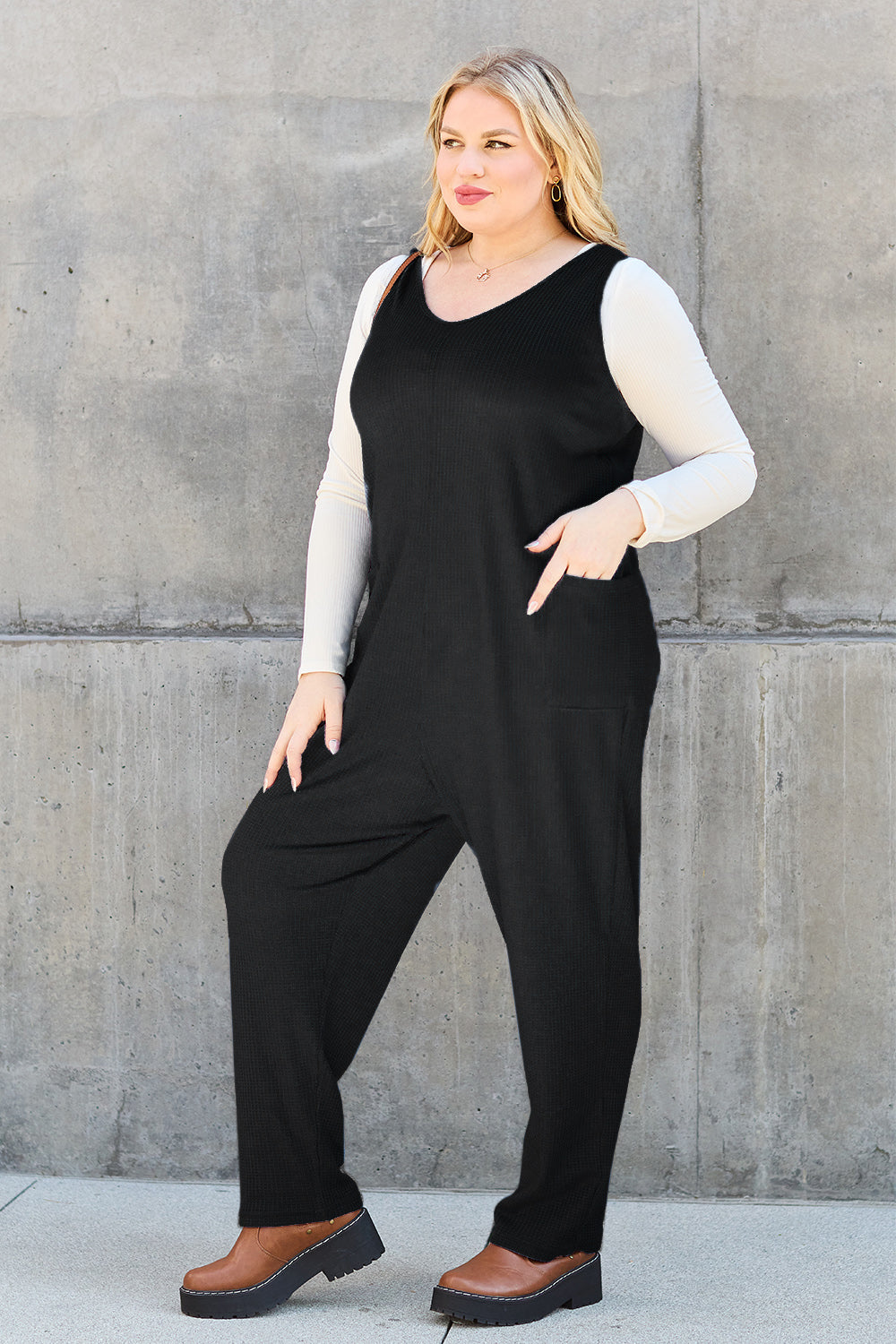 Double Take Full Size Sleeveless Straight Jumpsuit - AMIN Clothing 