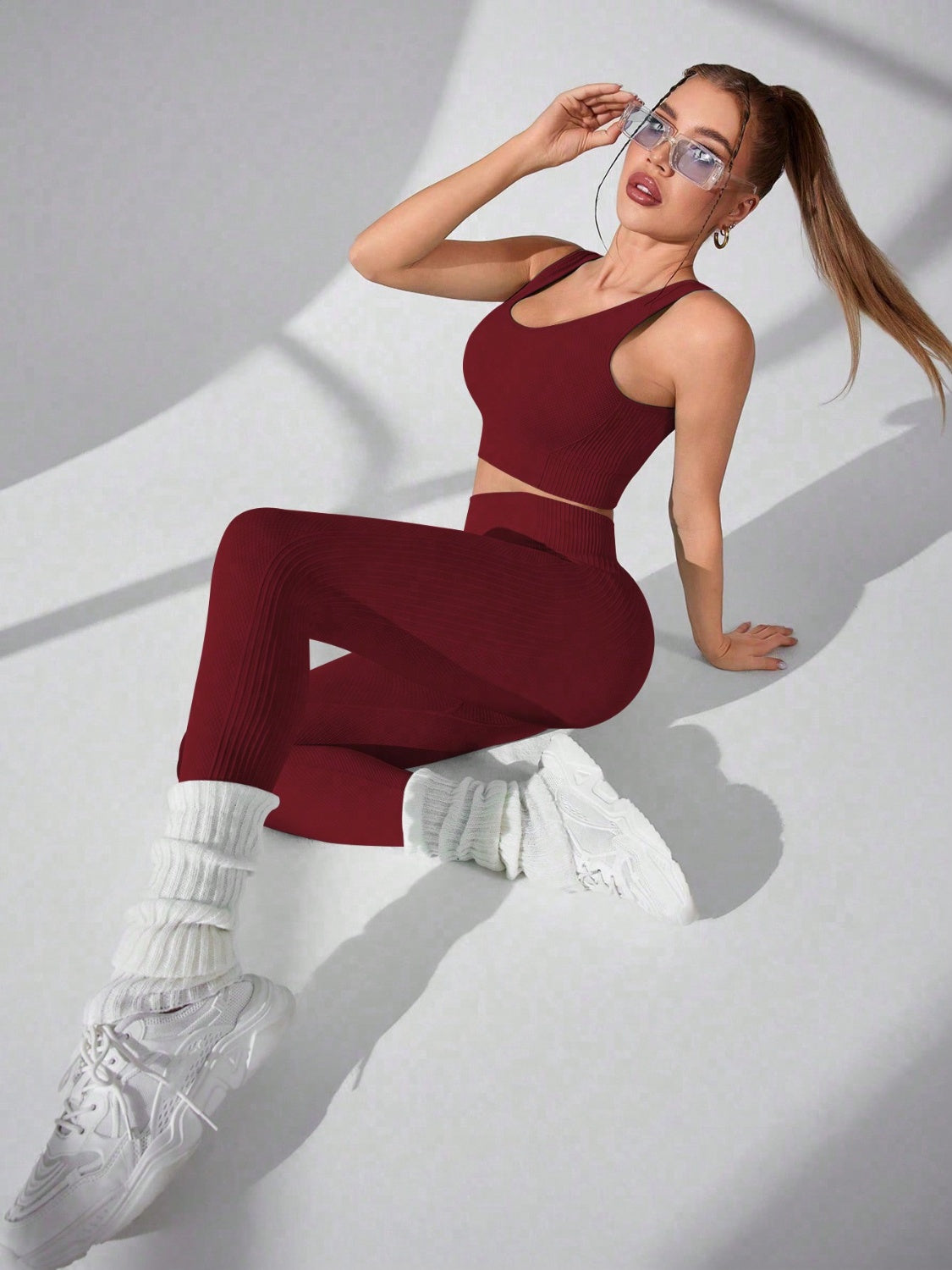 Scoop Neck Wide Strap Top and Pants Active Set - AMIN Clothing 