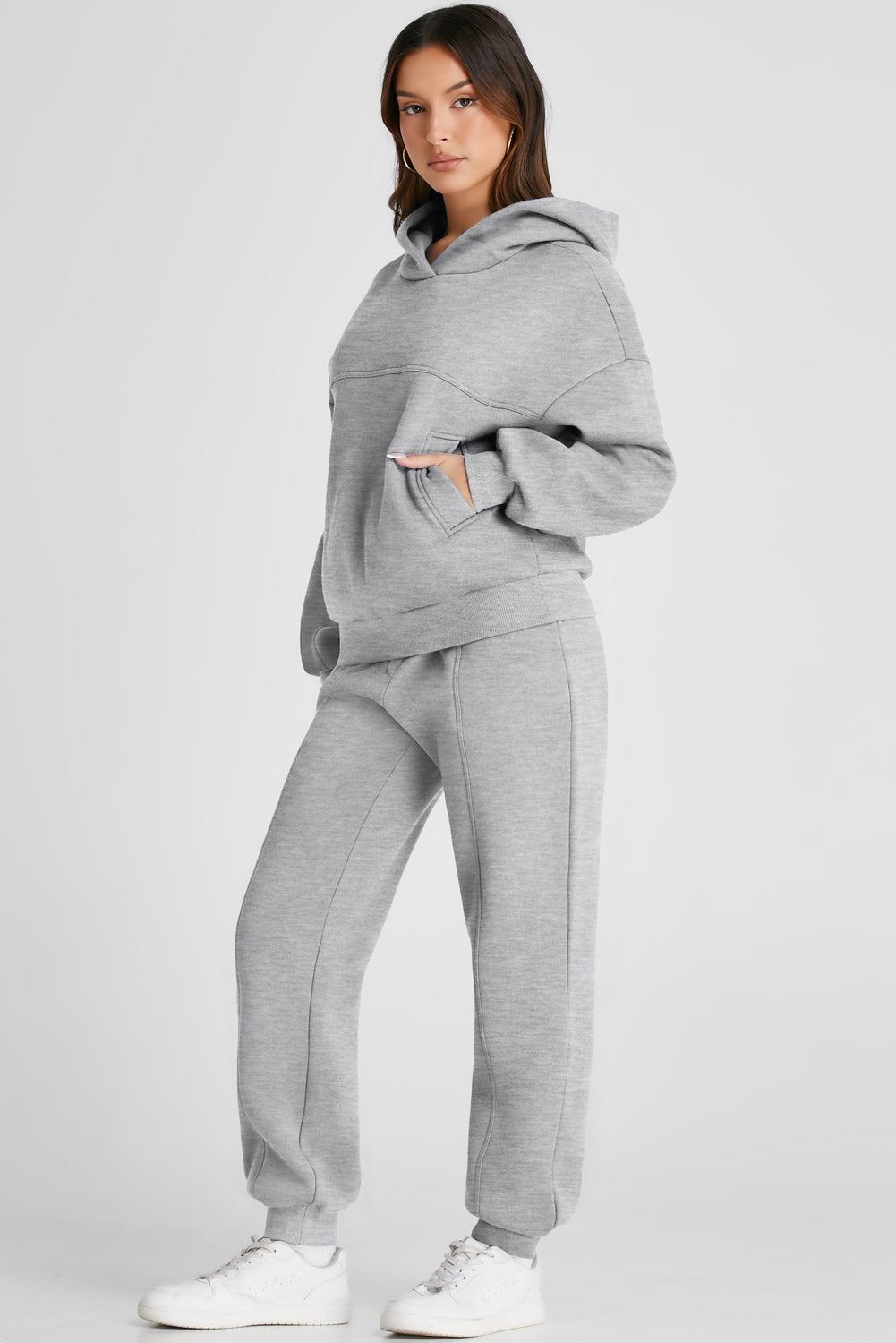 Dropped Shoulder Long Sleeve Hoodie and Pants Active Set - AMIN Clothing 