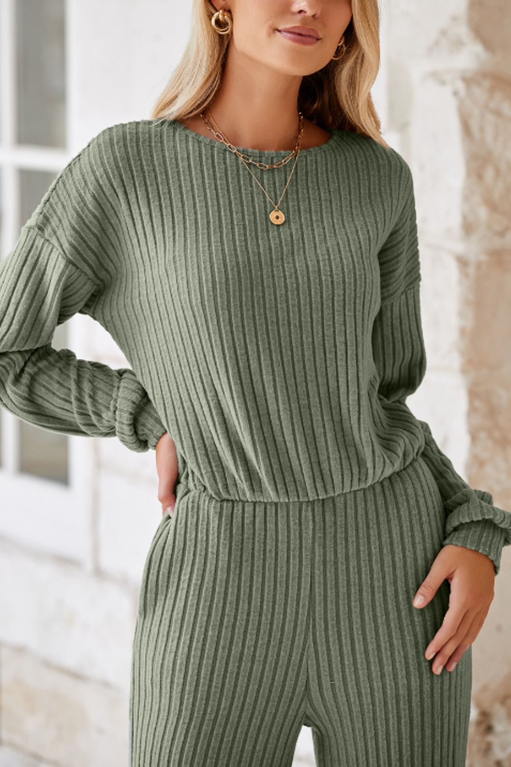 Round Neck Long Sleeve Jumpsuit - AMIN Clothing 