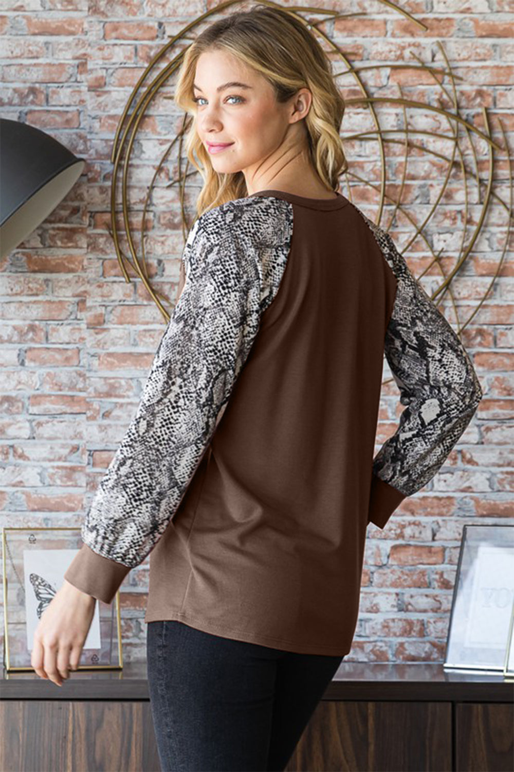 Heimish Full Size Snakeskin Print Raglan Sleeve Half Button Top - AMIN Clothing 