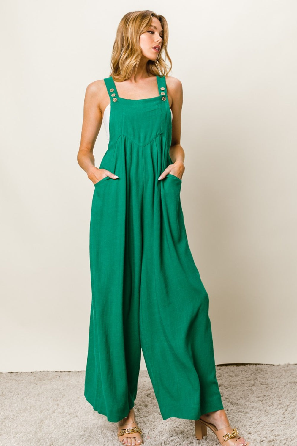 BiBi Texture Sleeveless Wide Leg Jumpsuit - AMIN Clothing 