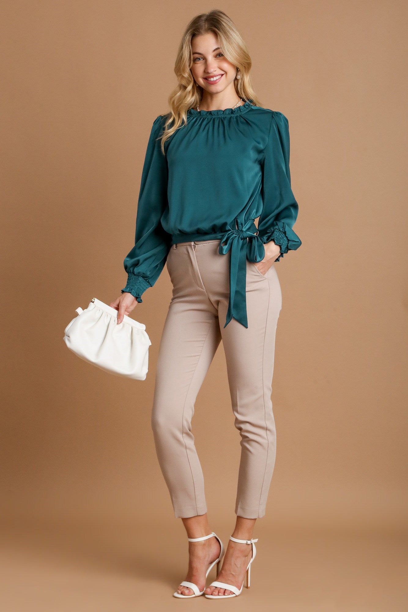 Umgee Frill Tied Hem Long Sleeve Blouse - AMIN Clothing 