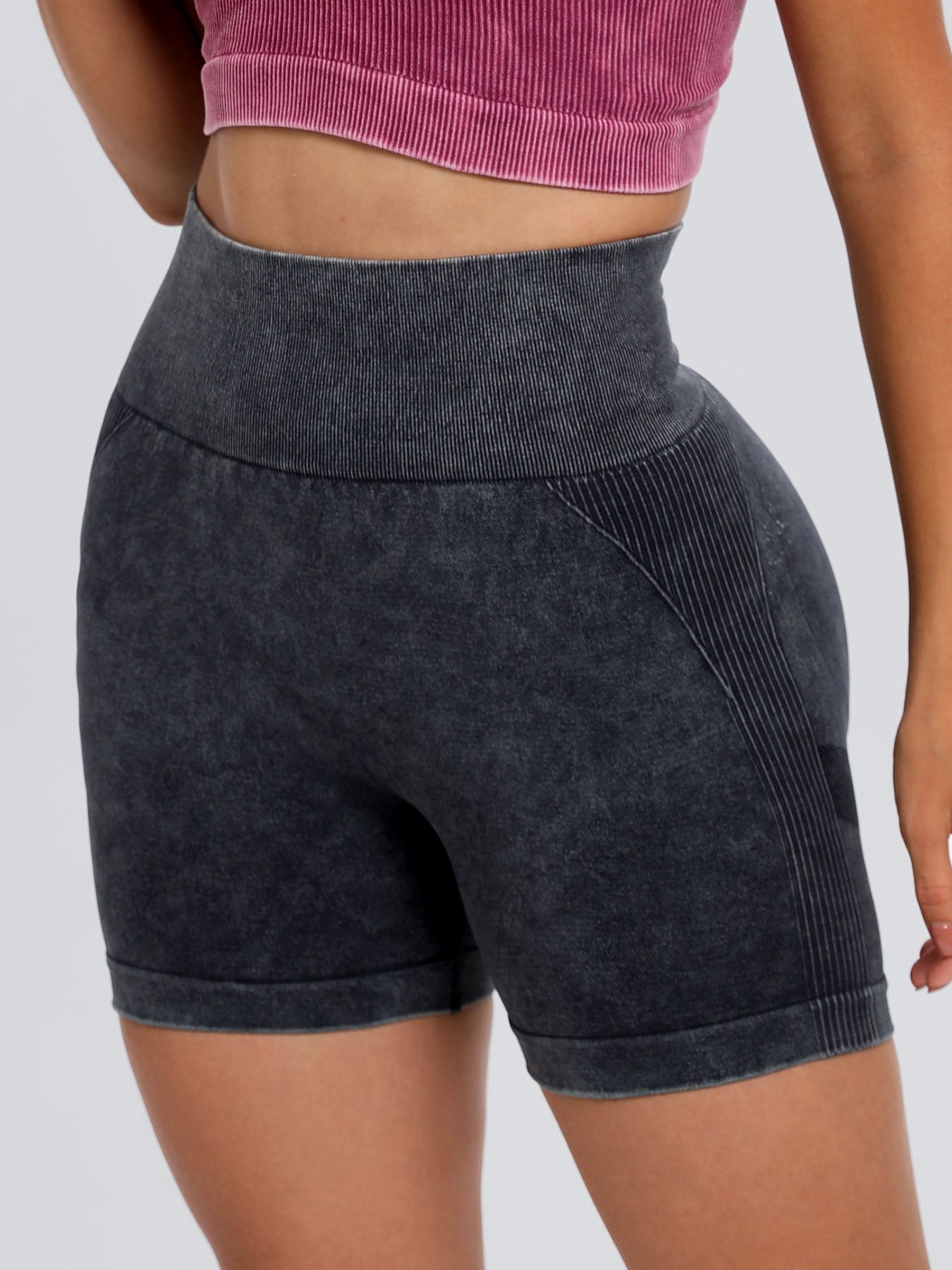 Washed High Waist Active Shorts - AMIN Clothing 