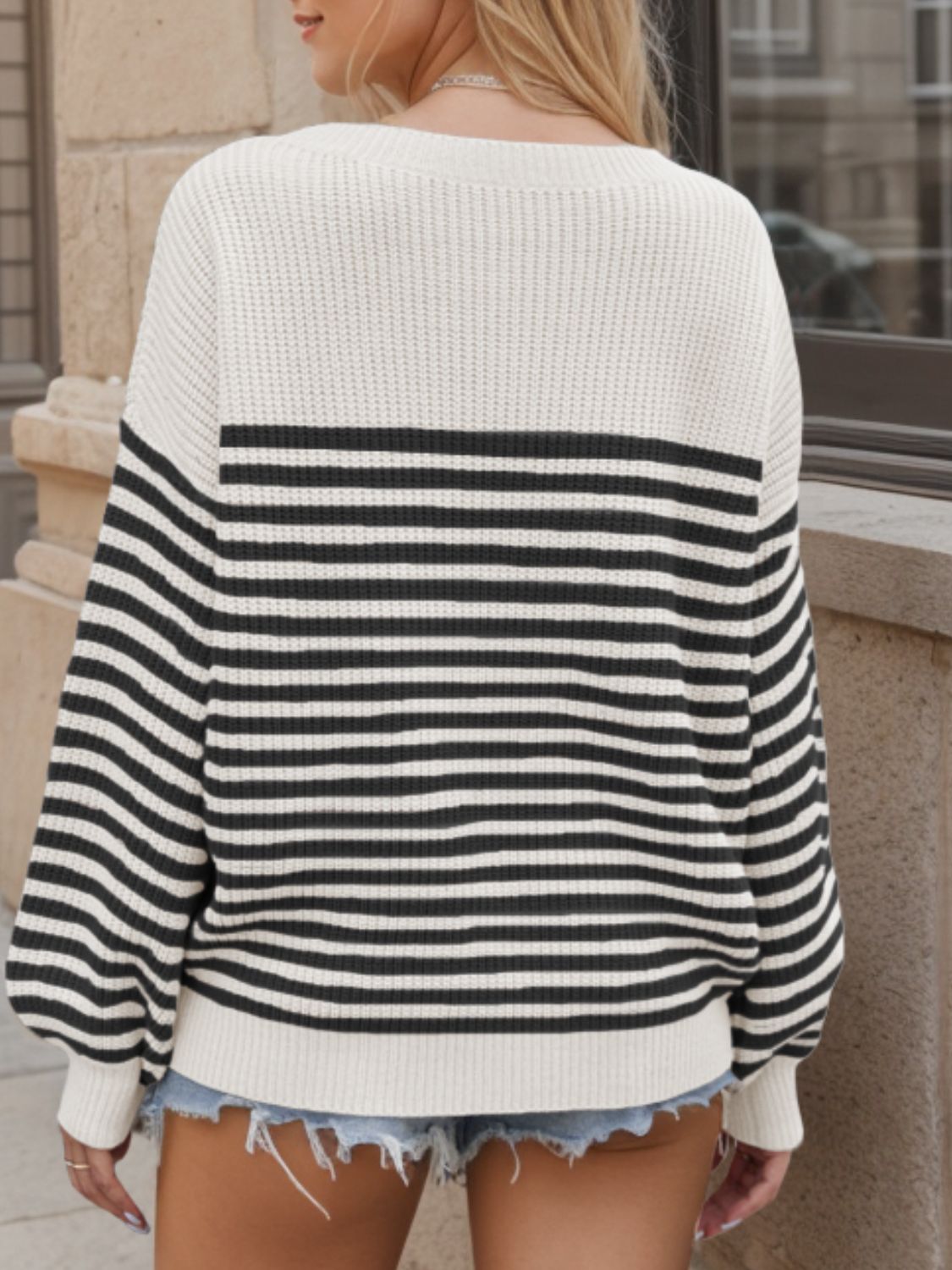 Striped Round Neck Long Sleeve Sweater - AMIN Clothing 