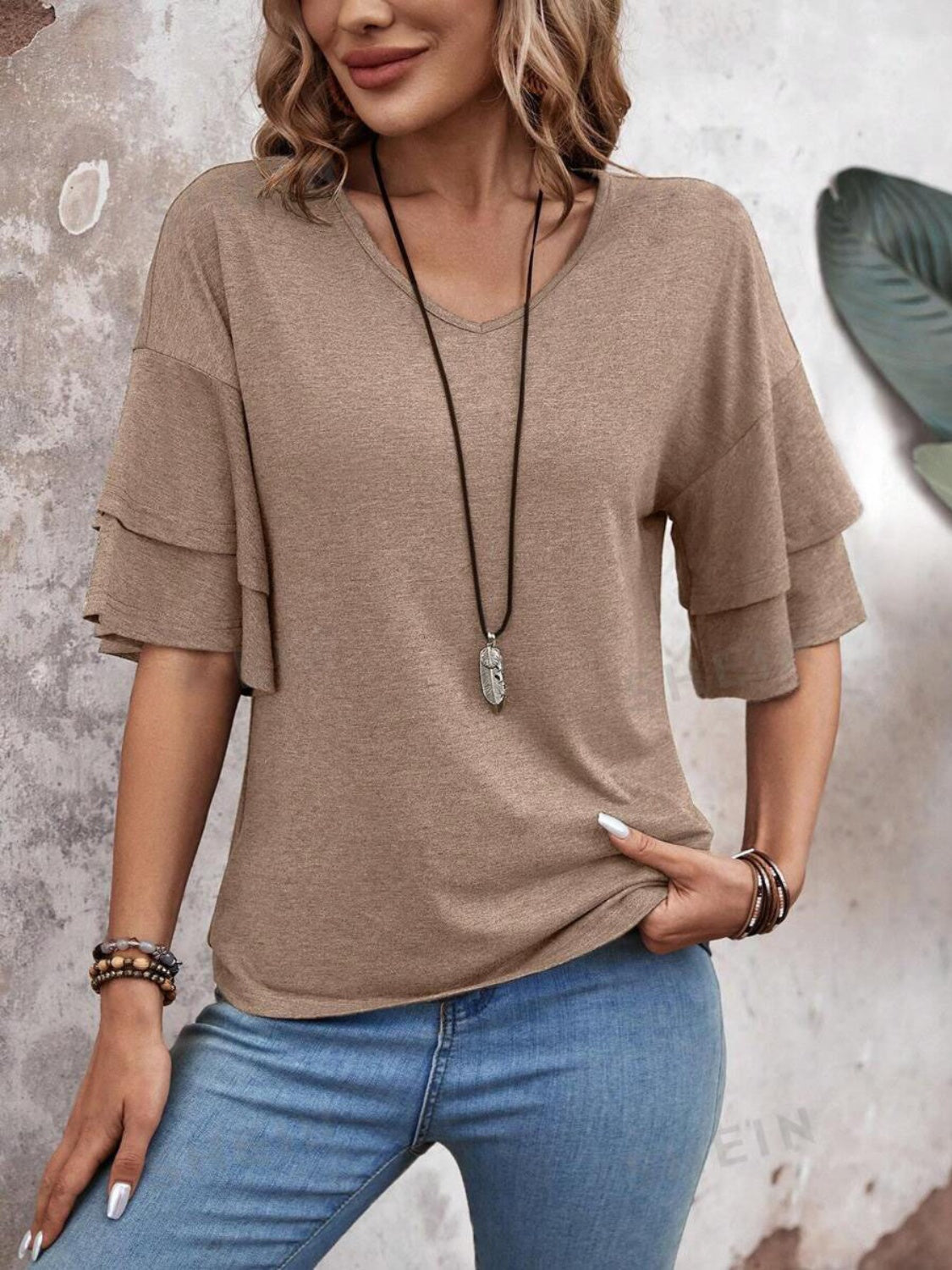 V-Neck Half Sleeve Blouse - AMIN Clothing 