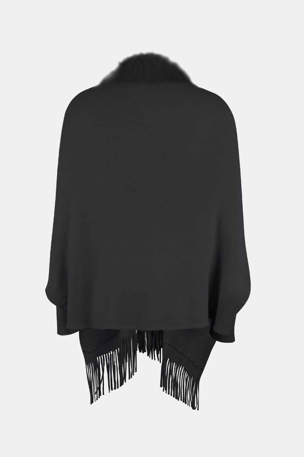 Fringe Open Front Long Sleeve Poncho - AMIN Clothing 