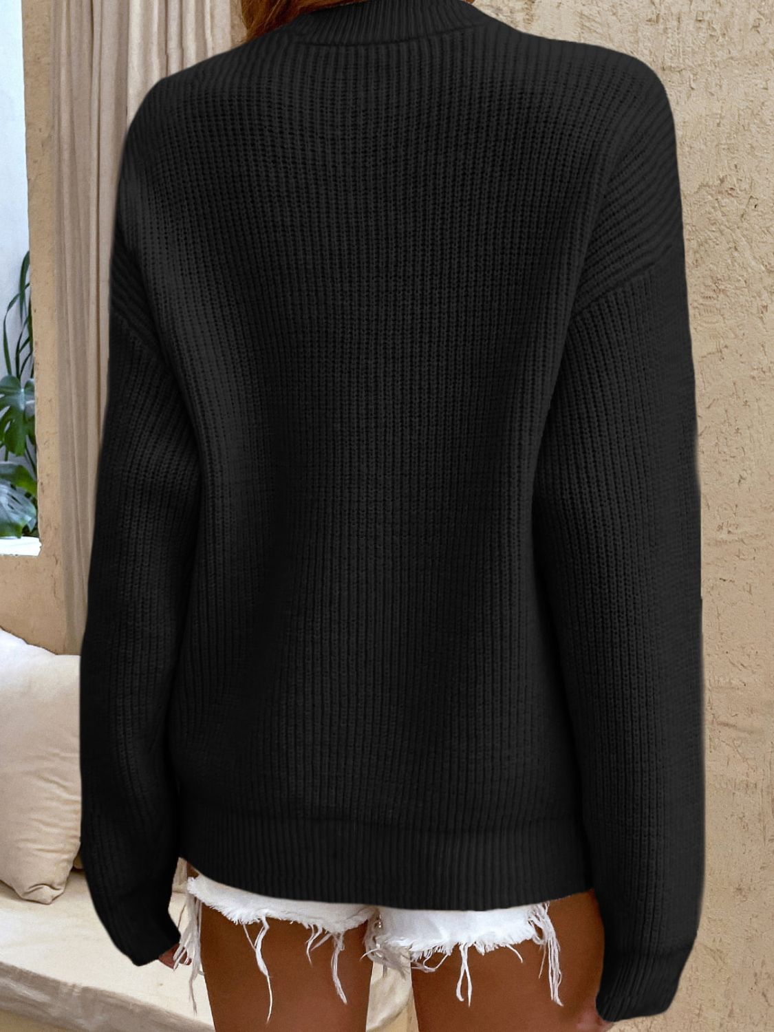 Round Neck Ribbed Button-Down Sweater - AMIN Clothing 