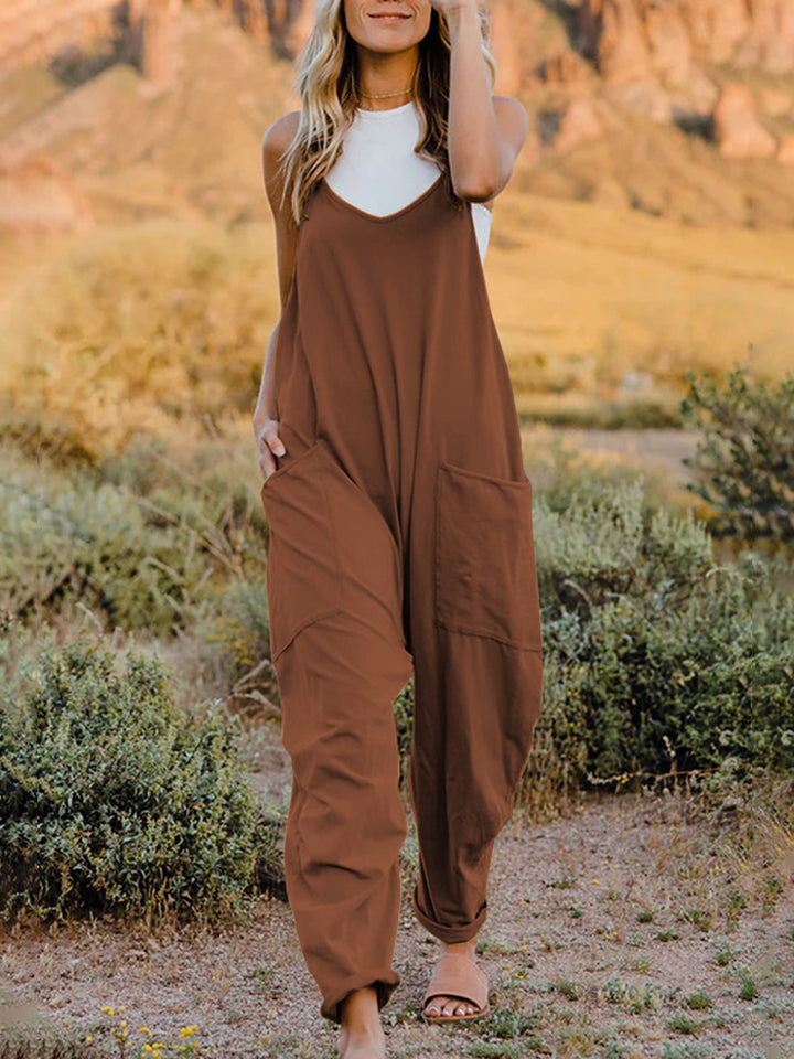 Double Take Full Size Sleeveless V-Neck Pocketed Jumpsuit - AMIN Clothing 