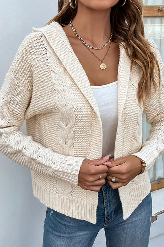 Cable-Knit Dropped Shoulder Hooded Cardigan - AMIN Clothing 