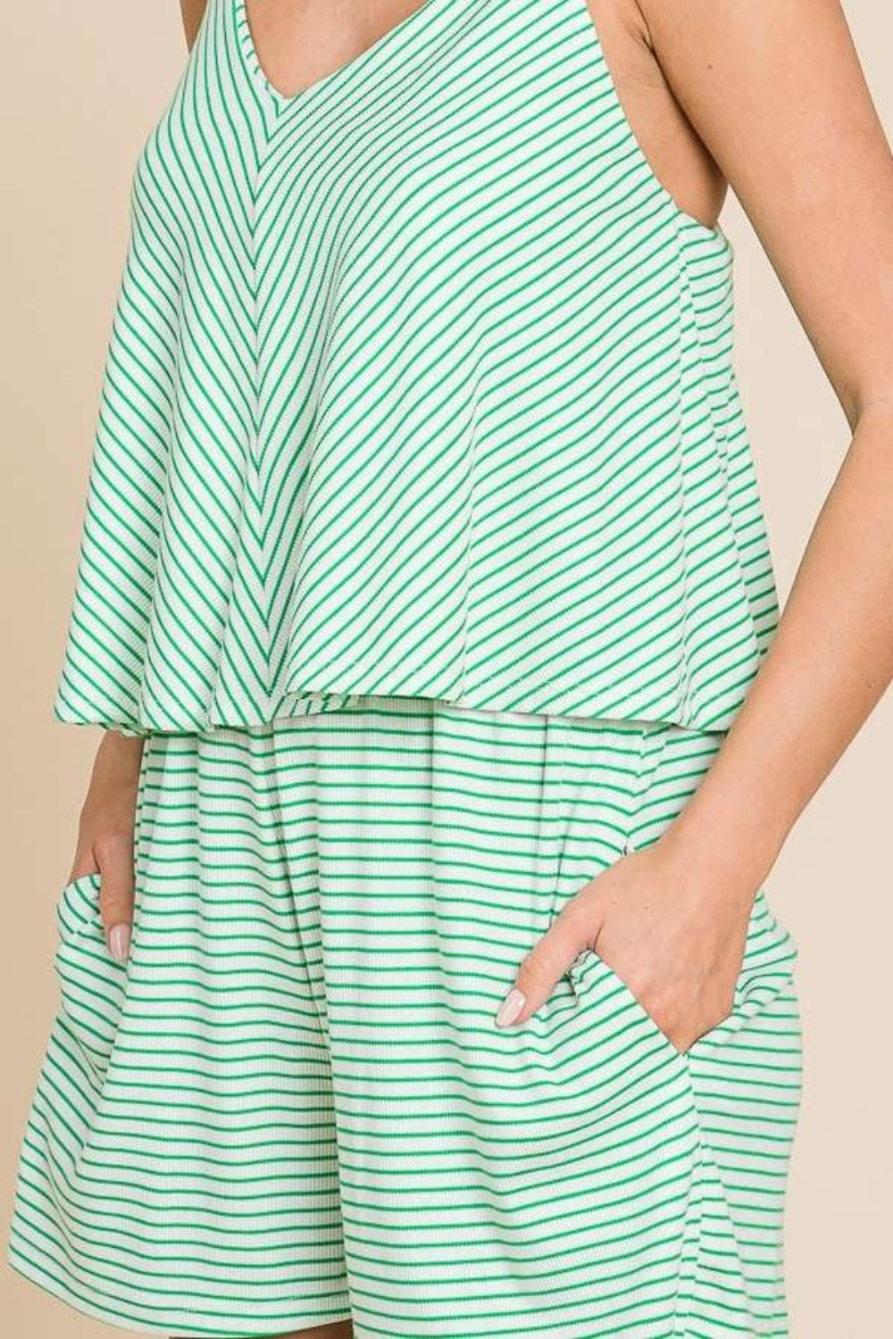 Culture Code Full Size Double Flare Striped Romper - AMIN Clothing 