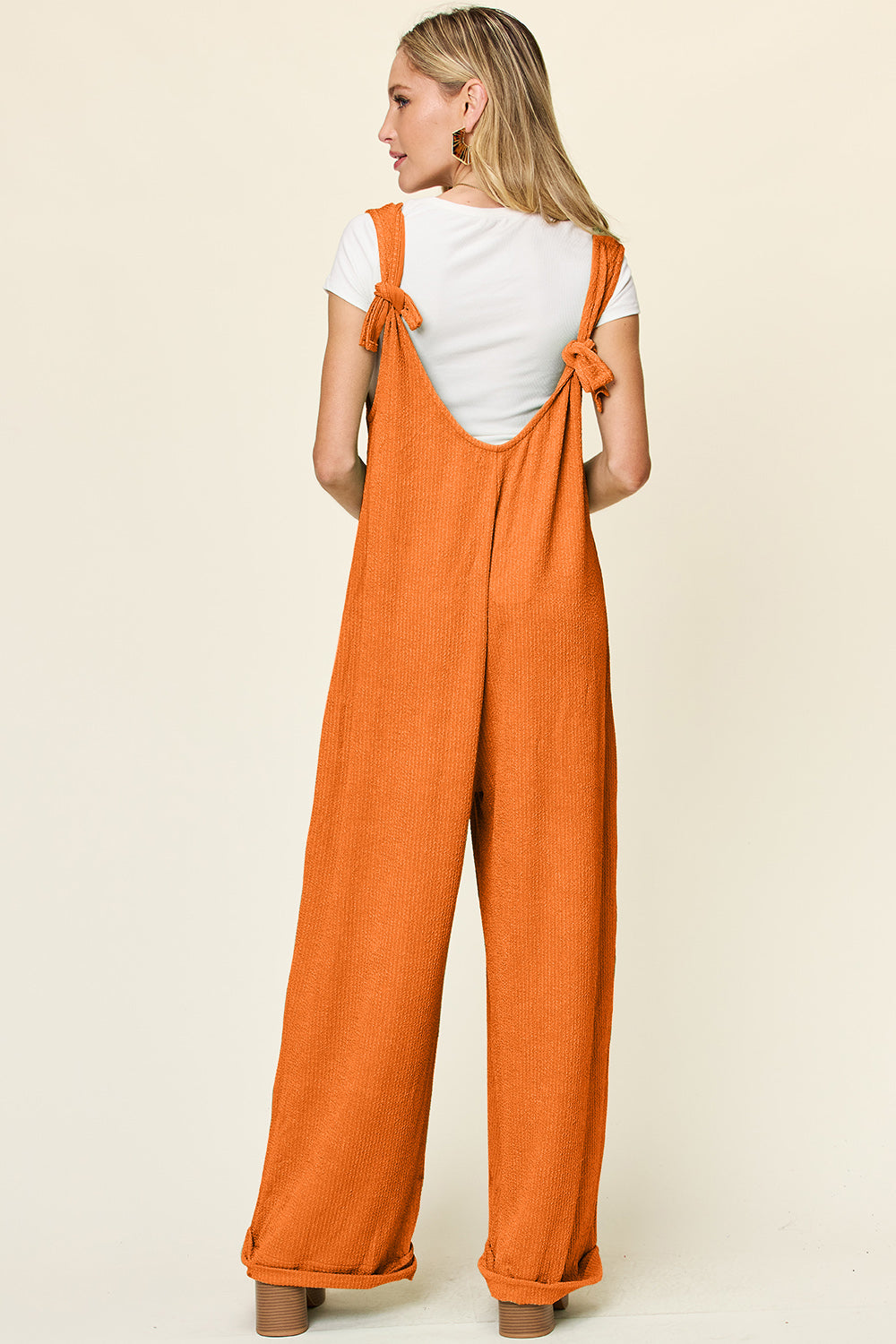 Double Take Full Size Texture Sleeveless Wide Leg Jumpsuit - AMIN Clothing 