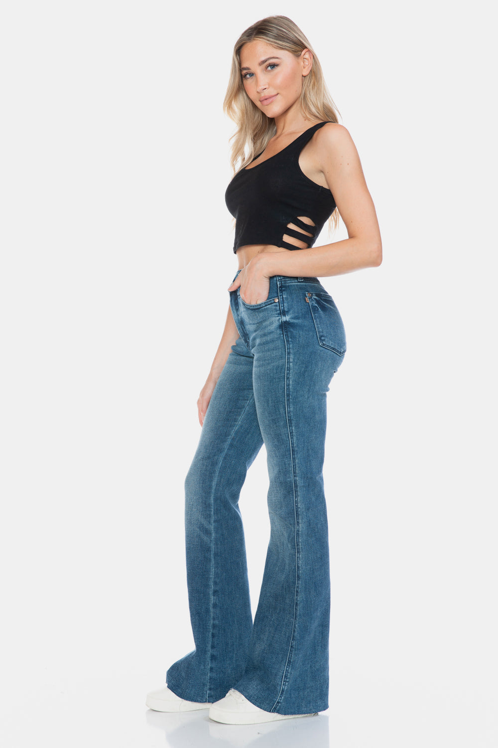 Judy Blue Full Size Tummy Control Cut Hem Flare Jeans - AMIN Clothing 