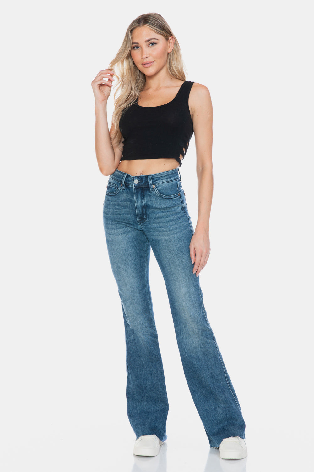 Judy Blue Full Size Tummy Control Cut Hem Flare Jeans - AMIN Clothing 