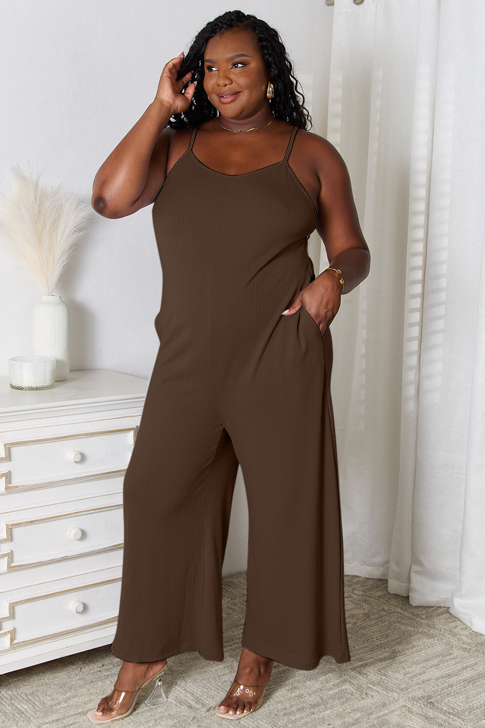 Basic Bae Full Size Spaghetti Strap V-Neck Jumpsuit - AMIN Clothing 