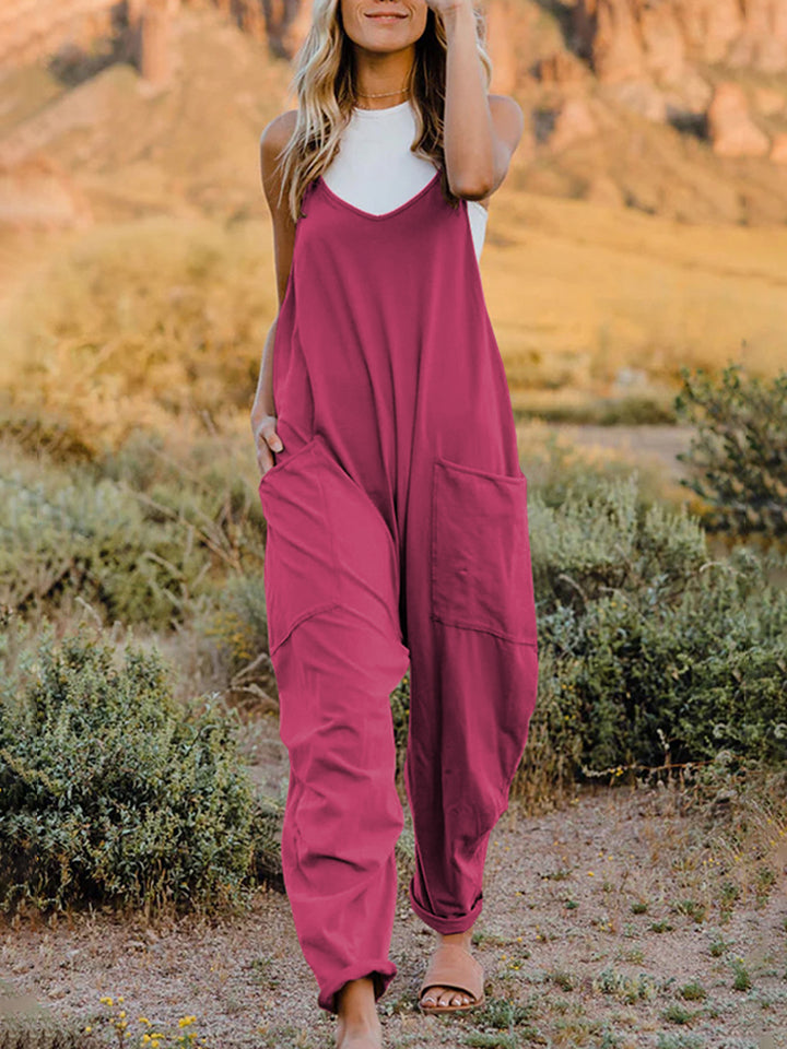 Double Take Full Size Sleeveless V-Neck Pocketed Jumpsuit - AMIN Clothing 