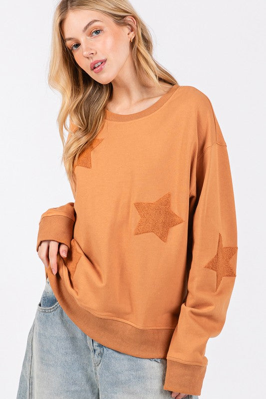 SAGE + FIG Star Patch Long Sleeve Sweatshirt - AMIN Clothing 