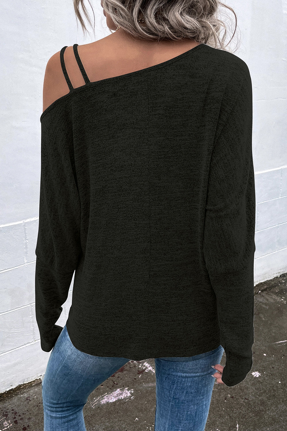 Asymmetrical Neck Long Sleeve Top - AMIN Clothing 