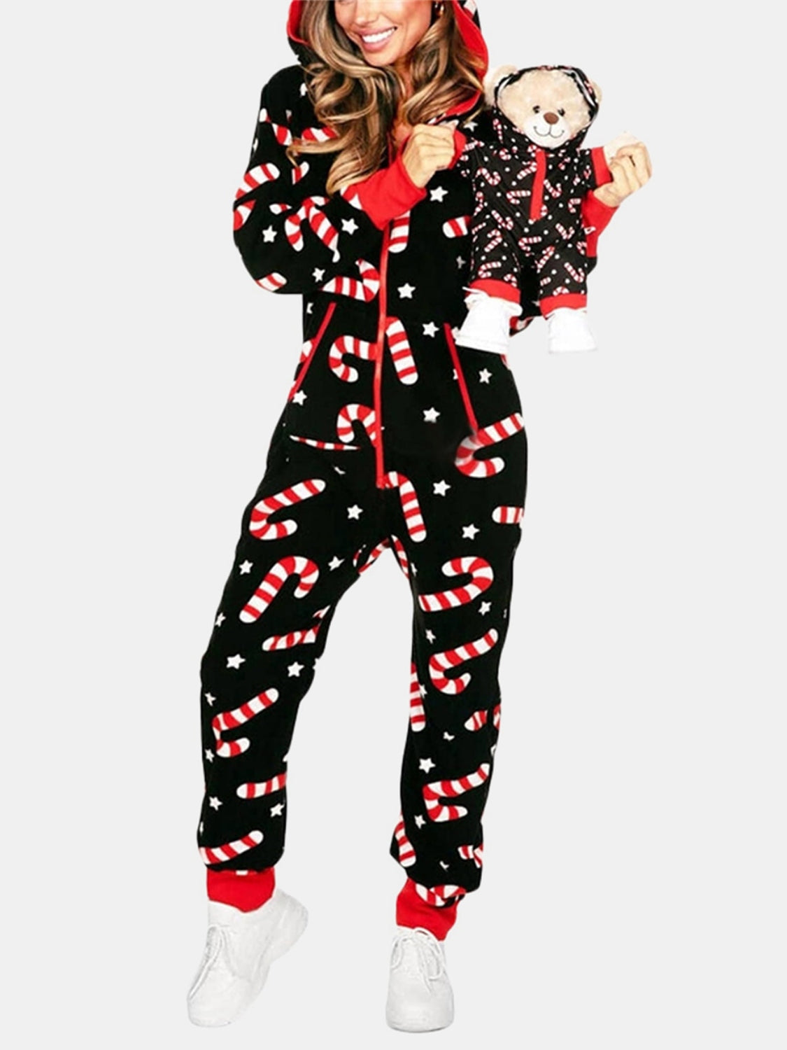 Printed Zip Up Long Sleeve Hooded Jumpsuit - AMIN Clothing 